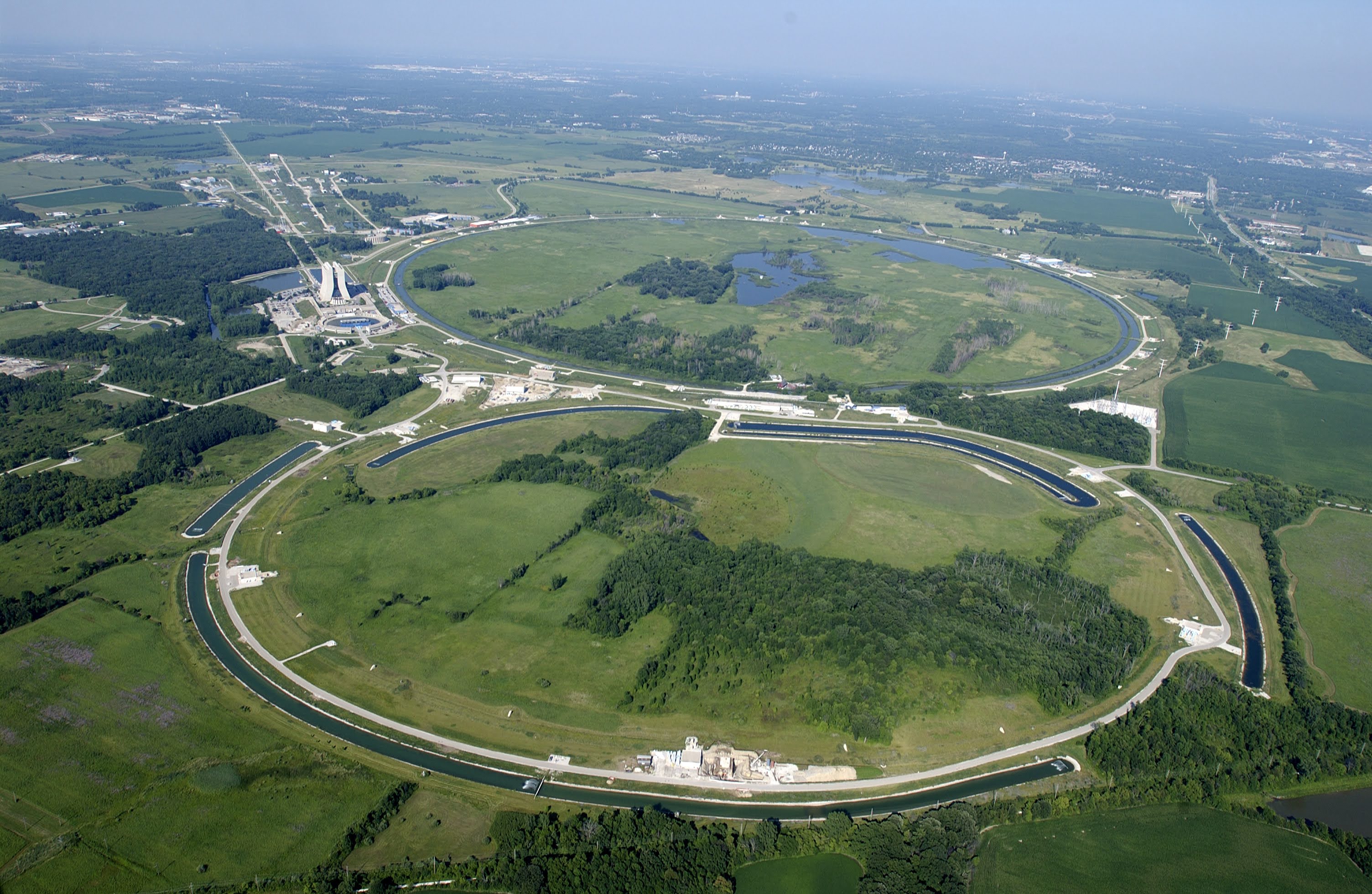 Aerial view of Fermilab's circular accelerator grounds